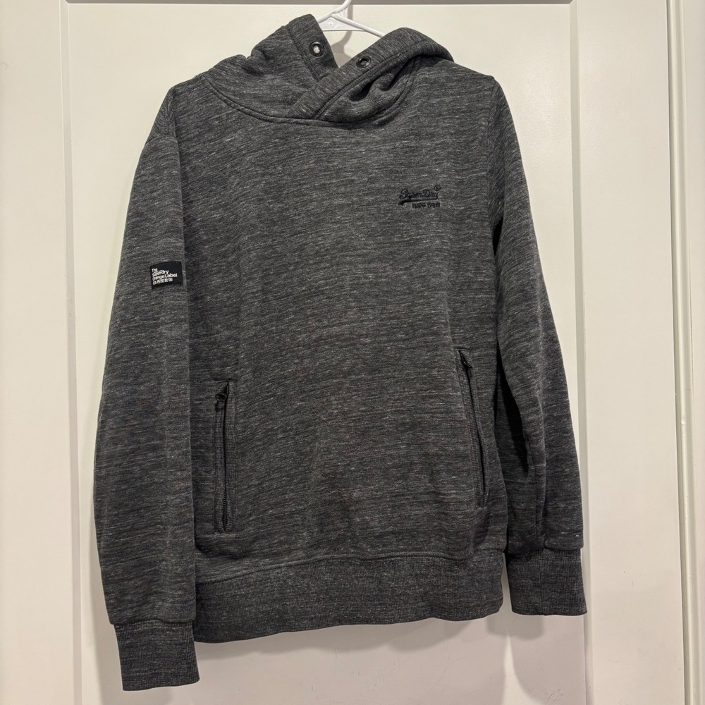 Superdry Orange Label Mens Charcoal Grey Marl Pullover Hoodie Size L